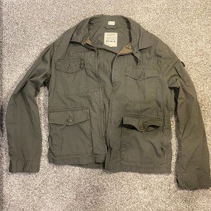 .Crew Men's Broken In L Green Utility Jacket Zip Closure, Collard, 4 Pockets
